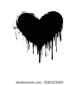 Dripping Black Heart Grunge Texture for Dark and Artistic Vector Designs