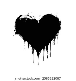 Dripping Black Heart Grunge Texture for Dark and Artistic Vector Designs