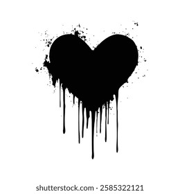 Dripping Black Heart Grunge Texture for Dark and Artistic Vector Designs