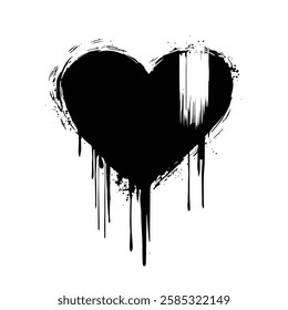 Dripping Black Heart Grunge Texture for Dark and Artistic Vector Designs