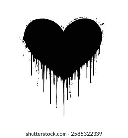 Dripping Black Heart Grunge Texture for Dark and Artistic Vector Designs