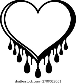 Dripping black heart isolated on white background