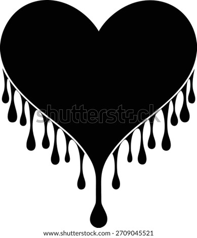 Dripping black heart isolated on white background