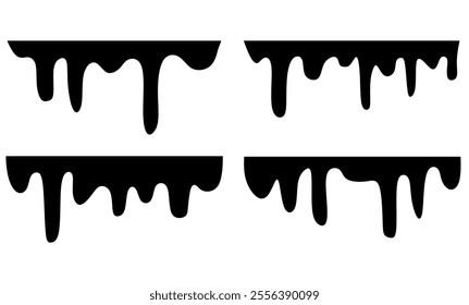 Dripping black liquid. Different borders with flowing ink, sticky liquid design