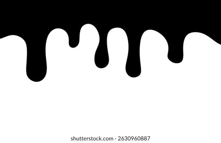 Goteo de líquido negro. Diferentes bordes con tinta que fluye, diseño líquido pegajoso, líquido que fluye aislado en el fondo blanco.