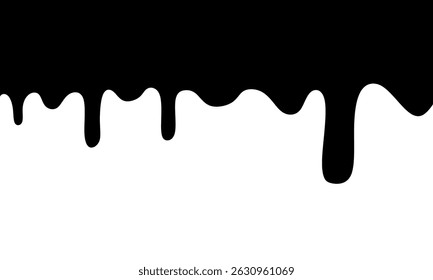 Goteo de líquido negro. Diferentes bordes con tinta que fluye, diseño líquido pegajoso, líquido que fluye aislado en el fondo blanco.