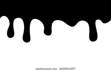 Goteo de líquido negro. Diferentes bordes con tinta que fluye, diseño líquido pegajoso, líquido que fluye aislado en el fondo blanco.