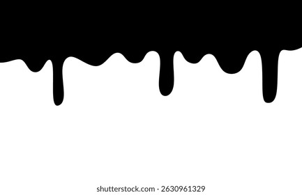 Goteo de líquido negro. Diferentes bordes con tinta que fluye, diseño líquido pegajoso, líquido que fluye aislado en el fondo blanco.