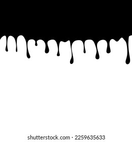 Dripping black liquid. Paint dripping on white background in space for text. Melted chocolate drips. vector illustration