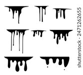 Dripping black oil stain, liquid drop or paint vector ink silhouette.