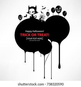 dripping black paint frame. creepy cat, bats, balloons and tree. trick or treat halloween promotional material. eps10 vector