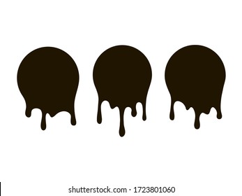 Dripping black paint. Dripping liquid. Fluid fluid. Spilling paint. Falling paint. Fluid oil stain. Abstract, liquid drops of ink. Vector illustration.