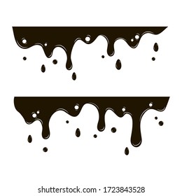 Dripping black paint. Dripping liquid. Fluid fluid. Spilling paint. Falling paint. Fluid oil stain. Abstract, liquid drops of ink. Vector illustration