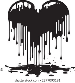 tropfende schwarze Vektorgrafik Herz, weißer Hintergrund