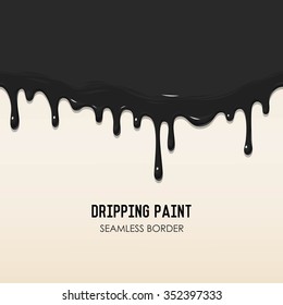 Dripping black and white paint vector seamless border