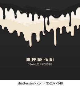 Dripping black and white paint vector seamless border