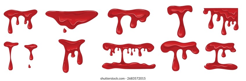 dripping bloo dset white background flowing red liquid red viscous slime