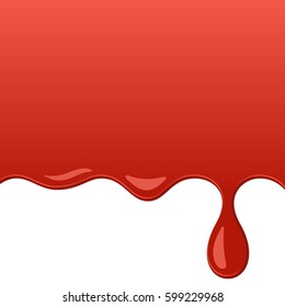 Dripping blood. Flow liquid, red paint. Vector illustration on white background