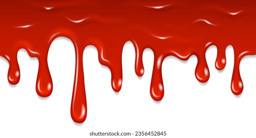 Borde horizontal de goteo de sangre. Pintura roja realista