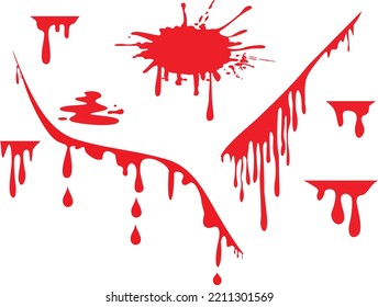Dripping blood isolated on white.Vector illustration for your design.Blood splashes isolated on white, vector design illustration