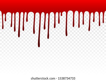 Derrame sangre. Líquido goteo. Pintura goteando. Flujos de pintura.Pintura actual, manchas. Caídas actuales. Patrón sin problemas. Tintas actuales. Ilustración vectorial. Color fácil de editar. Fondo transparente.