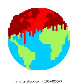 Dripping Blood on Earth. War on planet. End of world. Vector illustration