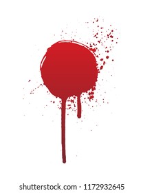 Dripping Blood Or Red Circle Brush Stroke Isolated On White Background. Halloween Concept, Ink Splatter Illustration.