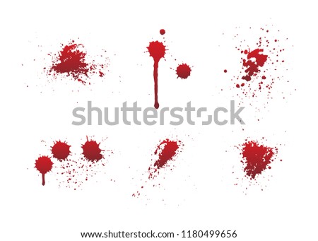 Dripping blood or red paint set isolated on white background. Halloween concept, ink splatter illustration.