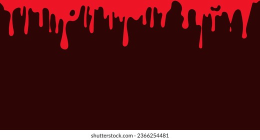 Dripping blood vector illustration. Current inks, flowing liquid, stencil drops, paint splatter, molten blood. Seamless vector on dark background.