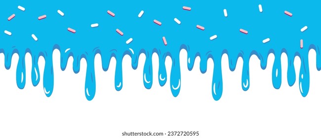 Dripping blue cream with sprinkles on white background