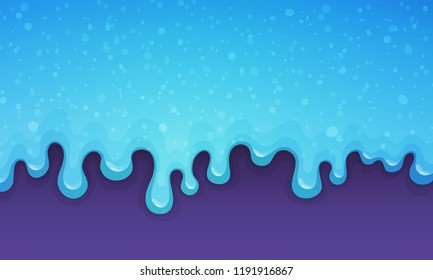 Dripping Blue Glitter Slime On Violet Background. Vector Illustration.