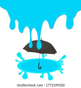 dripping blue paint resembling raindrops a dark umbrella and puddle on a white background weather concept