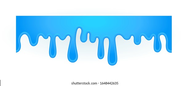 Dripping Blue Slime Border for Banner Decoration, Seamless Design Element Isolated on White Background, Falling Syrup Drops Dribble Down, Sticky Radioactive Toxic Liquid. Vector Illustration