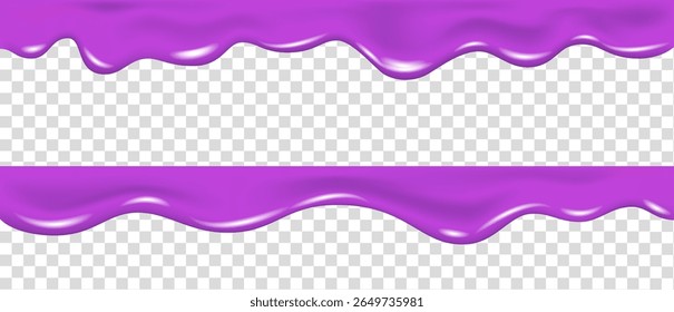 Gotejamento de mirtilo, amora, engarrafamento de uva ou fundo de geleia. Esmalte roxo, xarope, creme, molho ou pingar de tinta. Salpicos de suco de bagas da floresta. Iogurte violeta fluido ou textura doce. borda do vetor 3d.