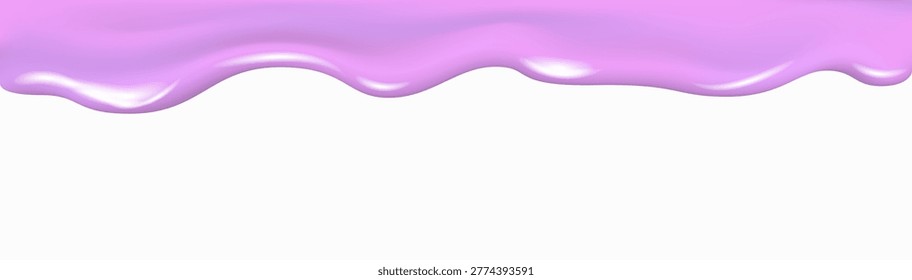 Dripping blueberry, blackberry, grape jam. Purple glaze, syrup, cream, sauce or paint drip. Bubblegum yummy fluid. Glossy jelly dessert flow texture. Flowing violet yogurt. 3d vector wave border or splash.