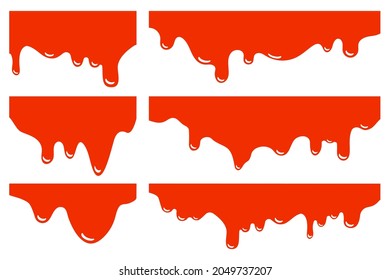 Borde de goteo establecido. Tipografía de Halloween en sangre roja. Ilustración vectorial.