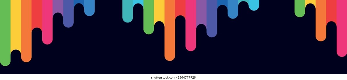 goteo de pintura de colores brillantes en la pared oscura. Gotas gruesas de pintura multicolor en estilo lgbt y lápices de colores