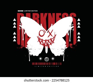 dripping butterfly silhouette , with darkness slogan in spray paint style  for streetwear and urban style t shirts design, hoodies, etc