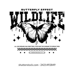 dripping butterfly silhouette in spray paint style vector illustration for t shirt, poster, streetwear, urban design, hoodie, etc 