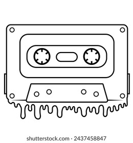 Dripping cassette vector illustration. Cassette line art