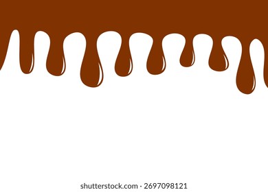 Dripping chocolate background with brown liquid flow on white. Sweet dessert design concept for food packaging, banners, or confectionery branding.