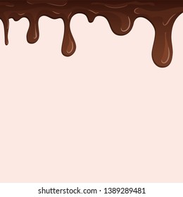 Dripping chocolate. Drips chocolate, isolated background. Melt fluid sweet dessert. Tasty splash liquid, realistic 3D design. Brown cream, delicious candy. Flowing trickle streams Vector illustration