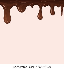 Dripping chocolate. Drips chocolate, isolated background. Melt fluid sweet dessert. Tasty splash liquid, realistic 3D design. Brown cream, delicious candy. Flowing trickle streams Vector illustration