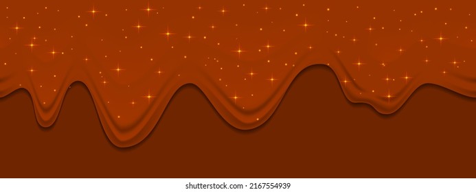 Dripping chocolate on brown background. Flowing chocolate liquid. Vector background