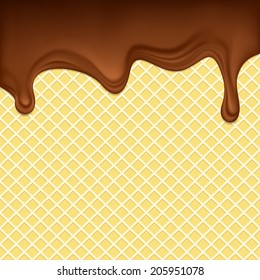 The dripping chocolate on a waffle surface. The mesh gradient was used. EPS-10.