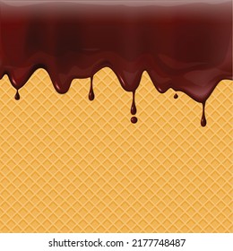 Dripping chocolate on waffle texture background Vector illustration