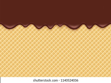 Dripping chocolate on waffle. Vector background