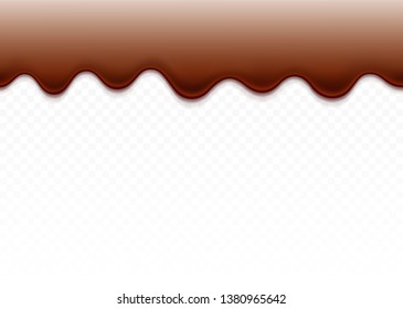 Dripping chocolate. Dripping Paint. Dripping liquid. Сhocolate flows. Current paint, stains. Current drops. Seamless dripping chocolate isolated on white background. Flowing liquid. Molten chocolate.