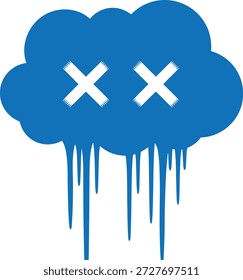 Ícone de nuvem pingando com olhos X na silhueta preta para conteúdo de design surreal, expressivo e abstrato