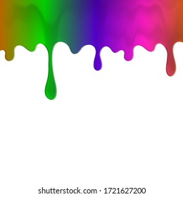 Dripping colorful paint. Dripping liquid. Liquid fluid. Spill paint. Falling paint. Liquid oil stain. Abstract, liquid drops of ink. Vector illustration